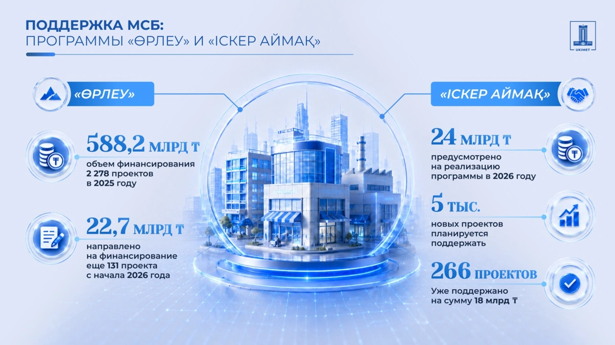 Программа «Өрлеу» профинансировала 2,2 тысячи бизнес-проектов на 588 млрд тенге