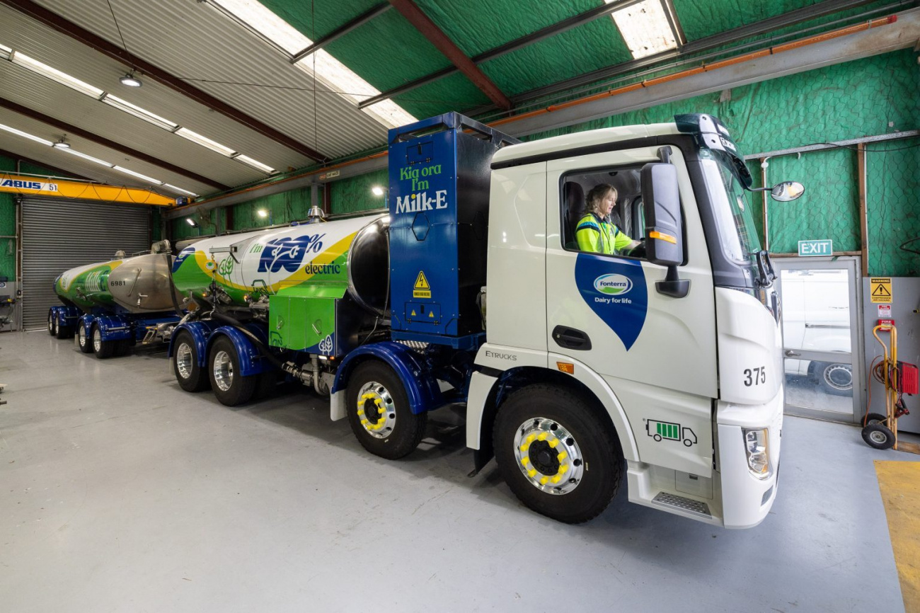 Fonterra reported that the first year of operation for its electric milk tanker, called Milk-E, was a success