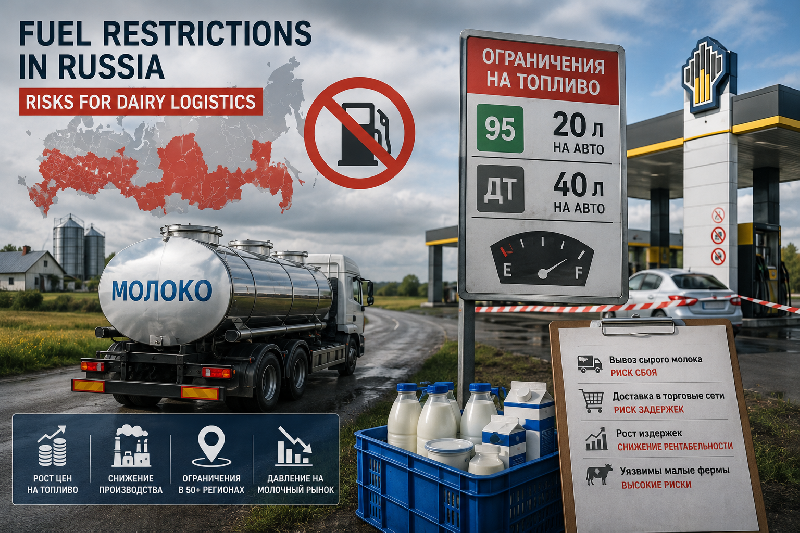 Топливные ограничения в России создают риски для логистики молочной отрасли
