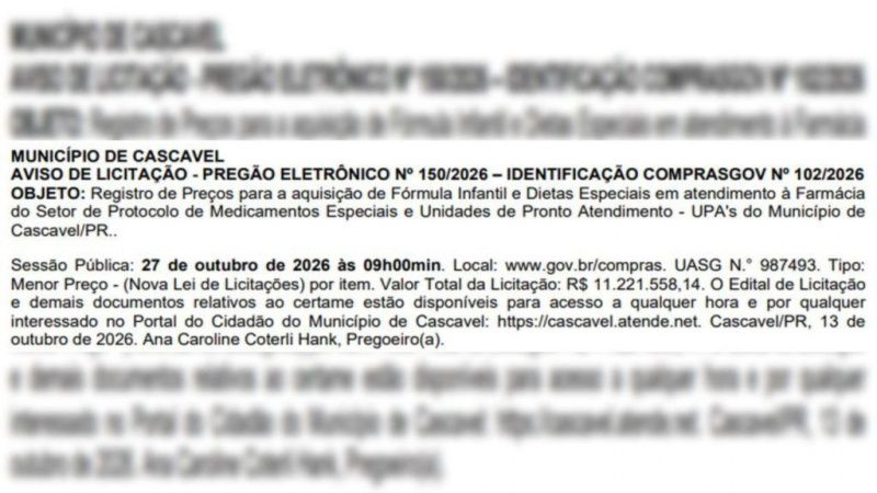 Cascavel Opens Tender for Infant Formulas and Special Diets