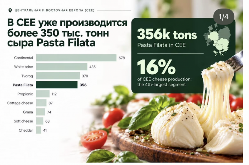 Pasta filata accounts for 16% of cheese production in Central and Eastern Europe